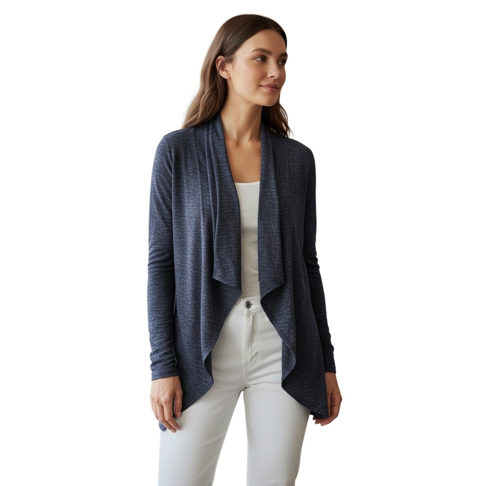 Velvet Graham Spencer Heathered Open Front Cardigan Navy Soft Minimalist‎ Luxe S